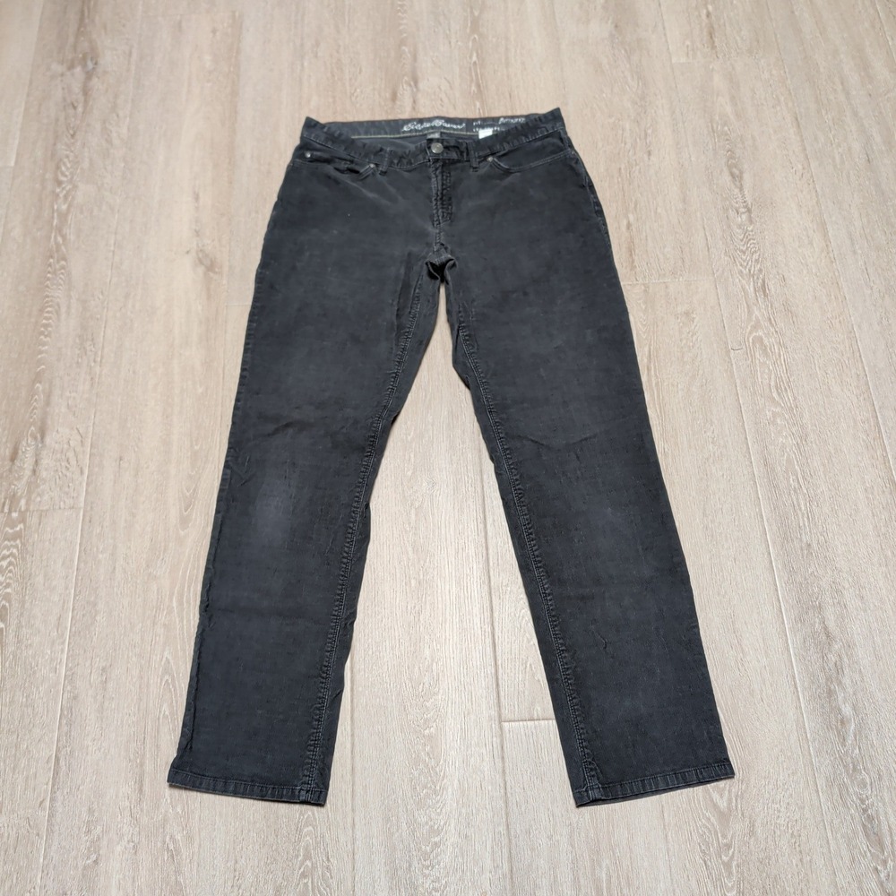 Eddie Bauer Womens 10 Boyfriend Corduroy Pants Charcoal Grey Straight Leg 33x30